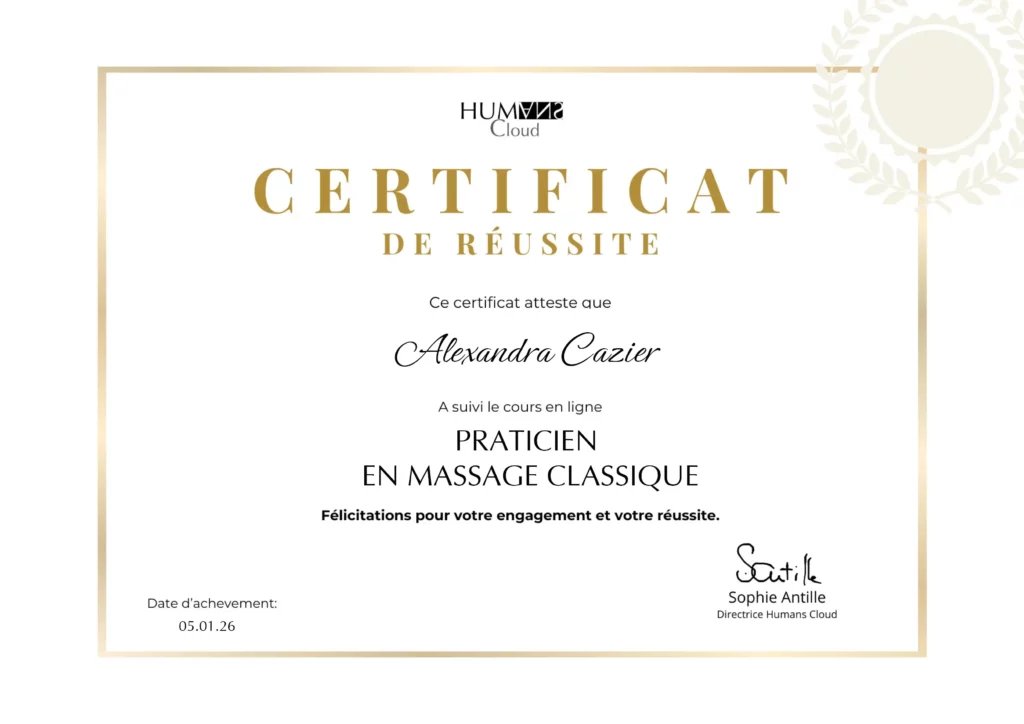 Obtenir son certificat de praticien en massages classiques.